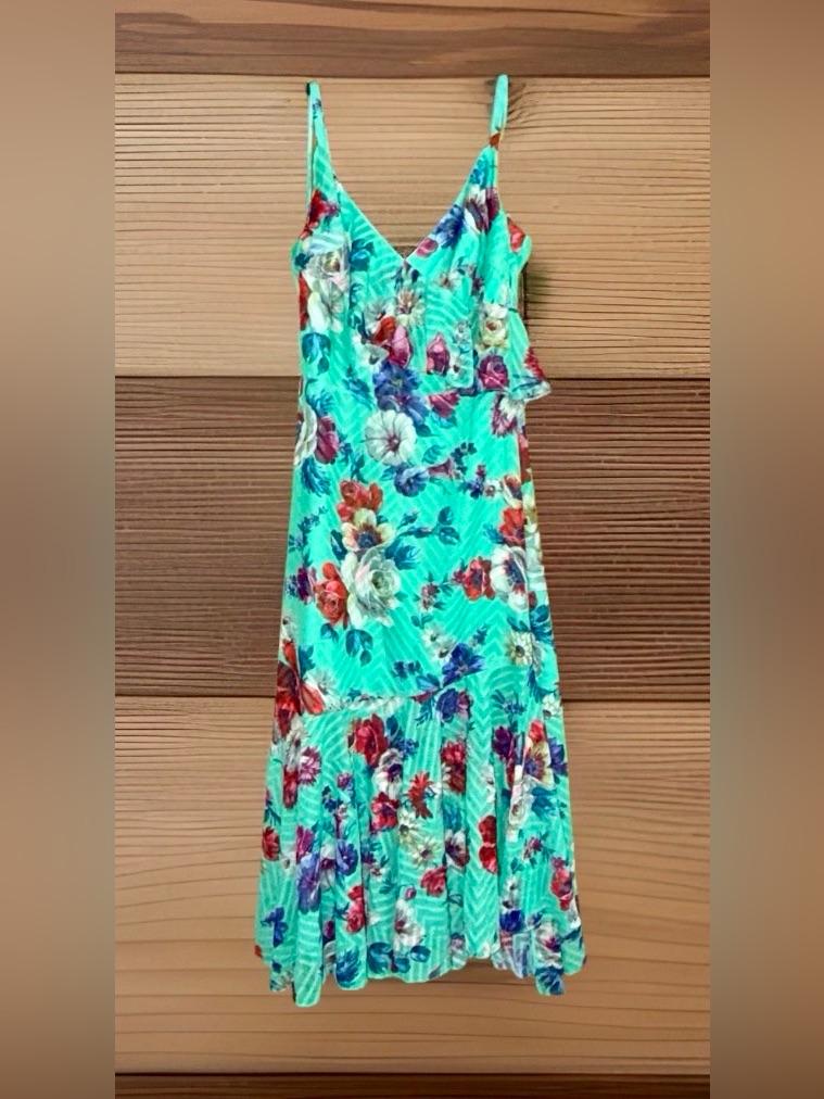 Asos Textured Green & Multicolor Floral Maxi Dress W/Ruffle Accents-6-Ec